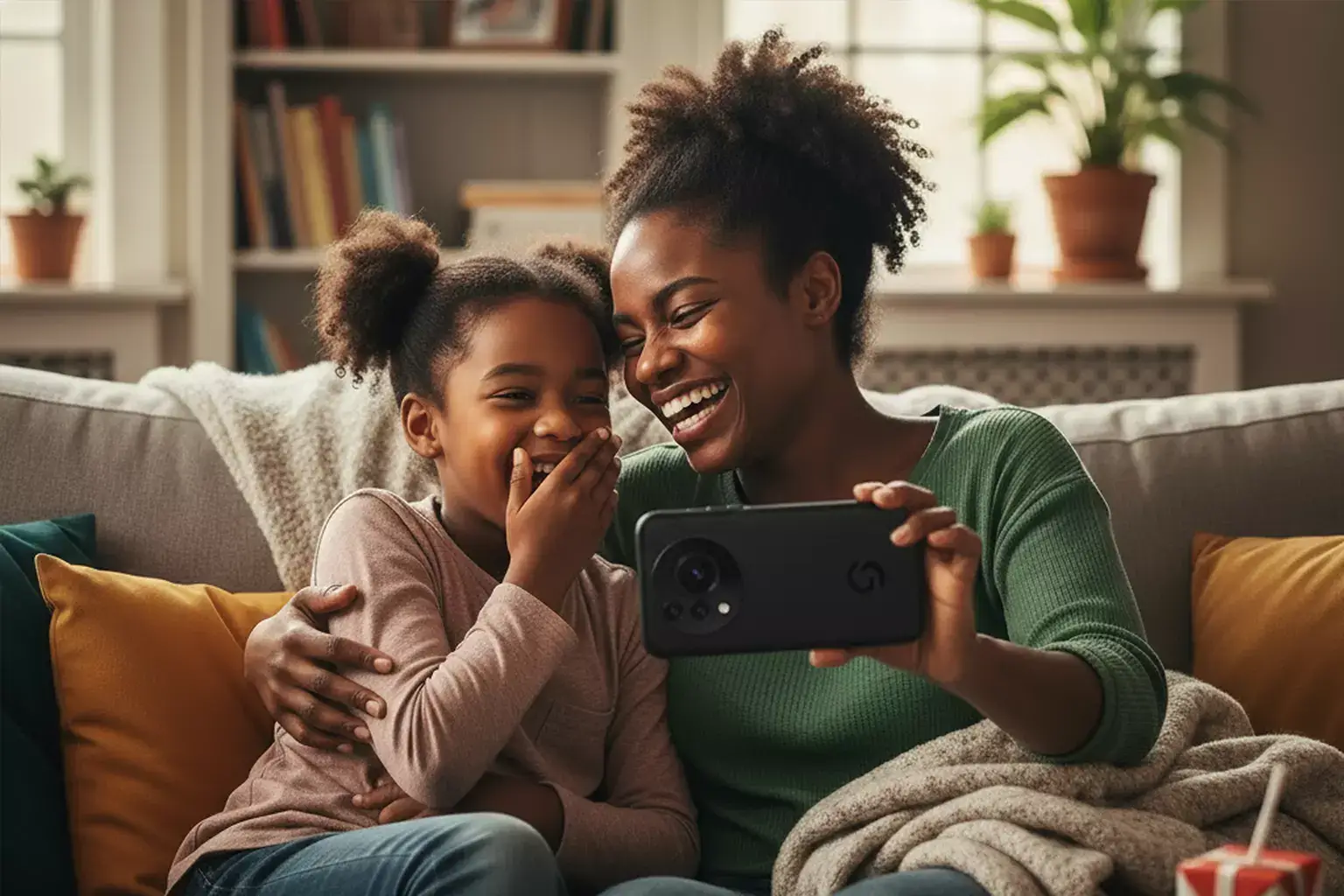 Parent and child enjoying a funny story moment together