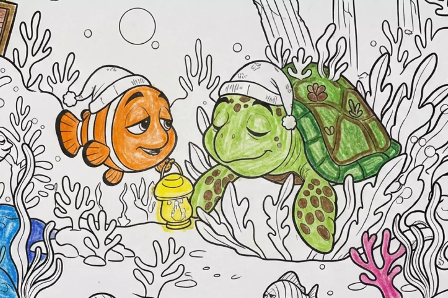 Spread of Laffari printable coloring books featuring Captain Stinklebeard and friends