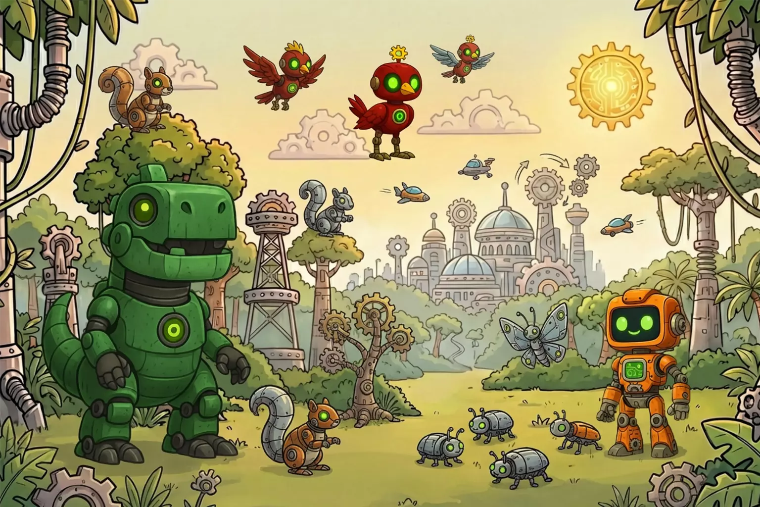 Robot Jungle calm bedtime story scene